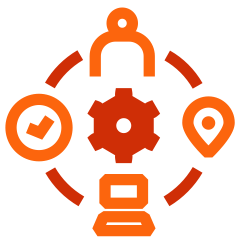 gear surrounded by monitoring icons