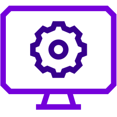 desktop monitor with a gear on the screen
