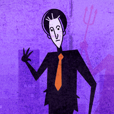 illustrated man holding a briefcase looking at his hand