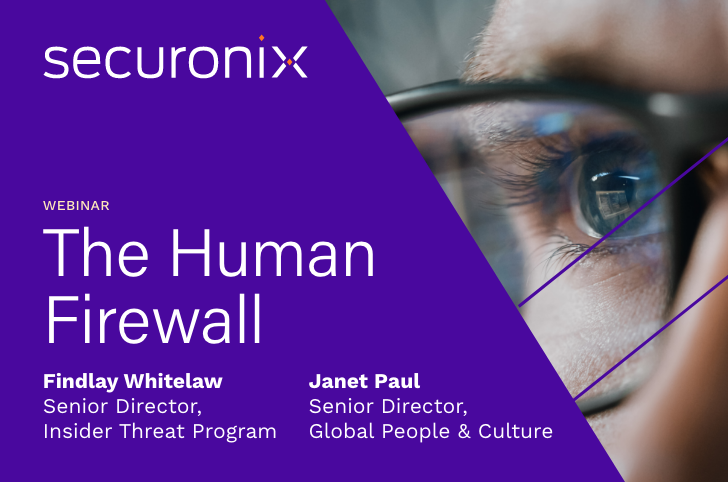 person wearing glasses and the securonix logo