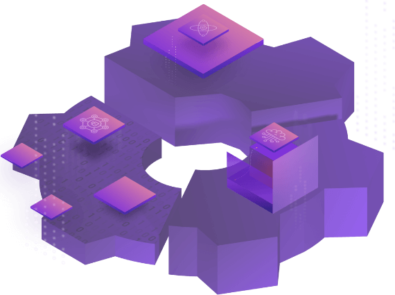 3D gear shape with cubes and data icons