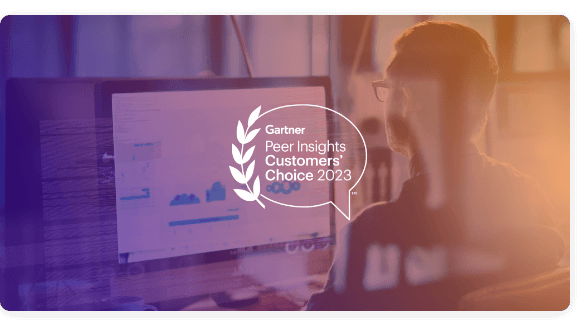 Gartner Peer Insights Customers Choice 2023 award on top of orange to purple gradient